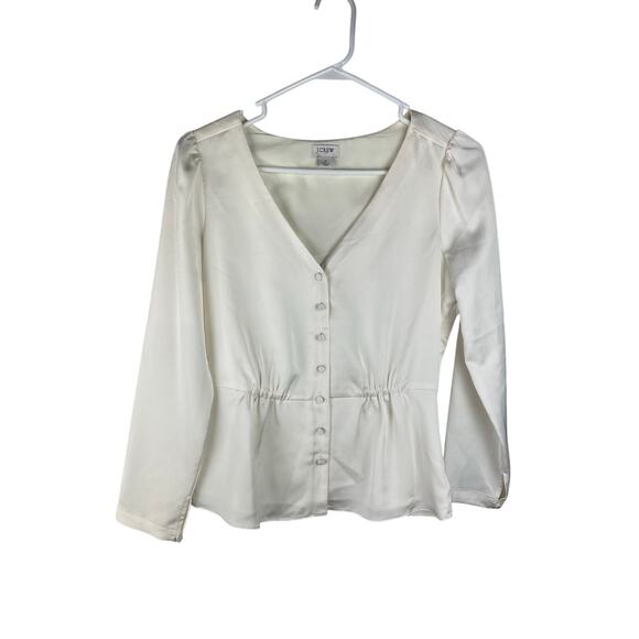 J.Crew Satin Back Crepe Front Button Top White Size 2 Career Office Work Mature - Picture 1 of 11